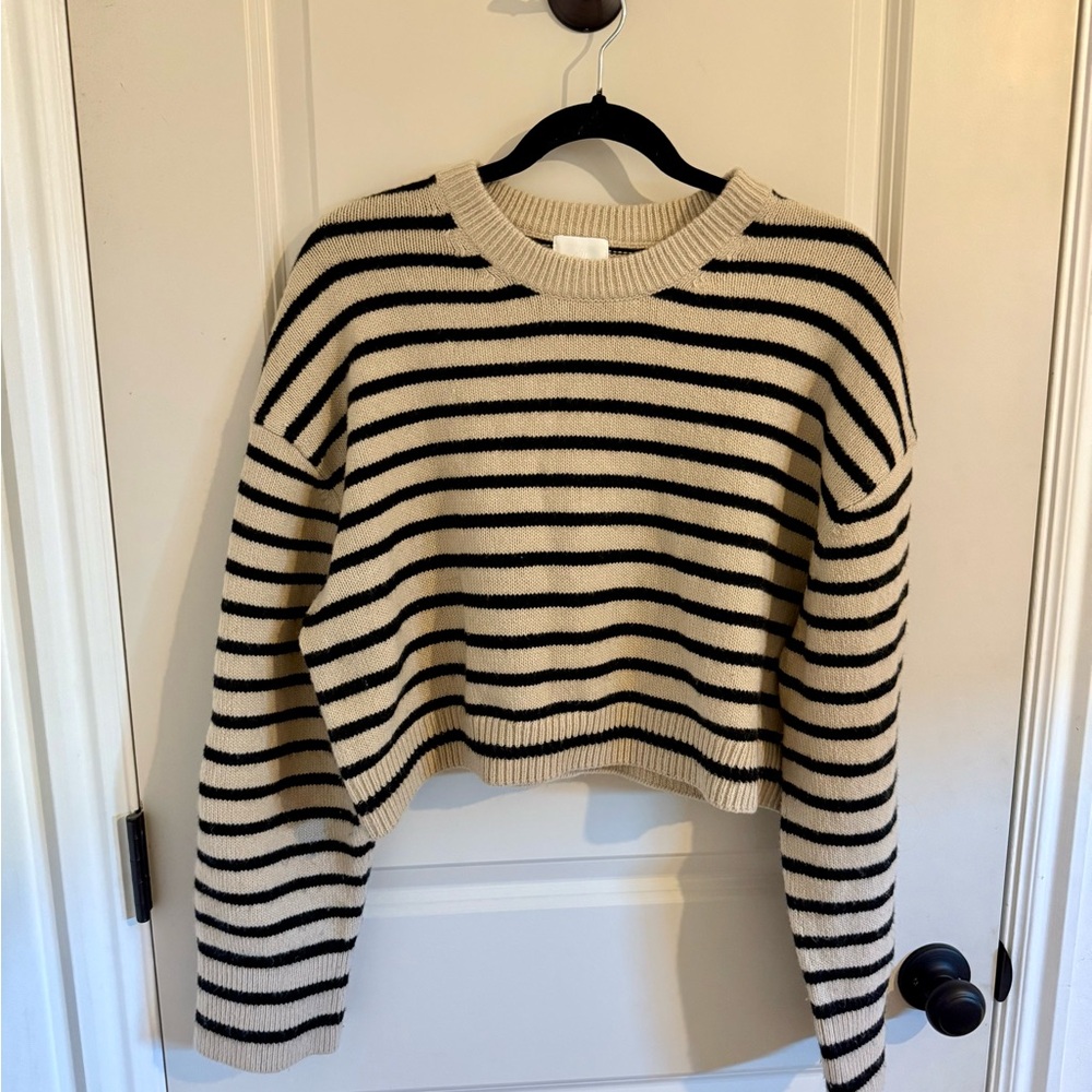 H&M Black and Cream Striped Sweater